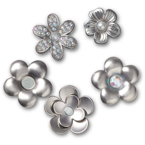 Jibbitz™ Monochrome Silver Flowers 5 Pack